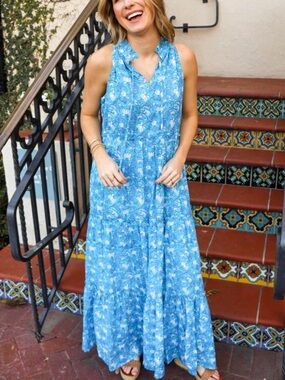 J. Marie Blue Floral Maxi Dress - Sleeveless Summer Dress